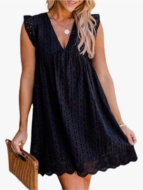Black Eyelet V-Neck Sleeveless Tunic Romper/Dress w/ attached shorts - Size M